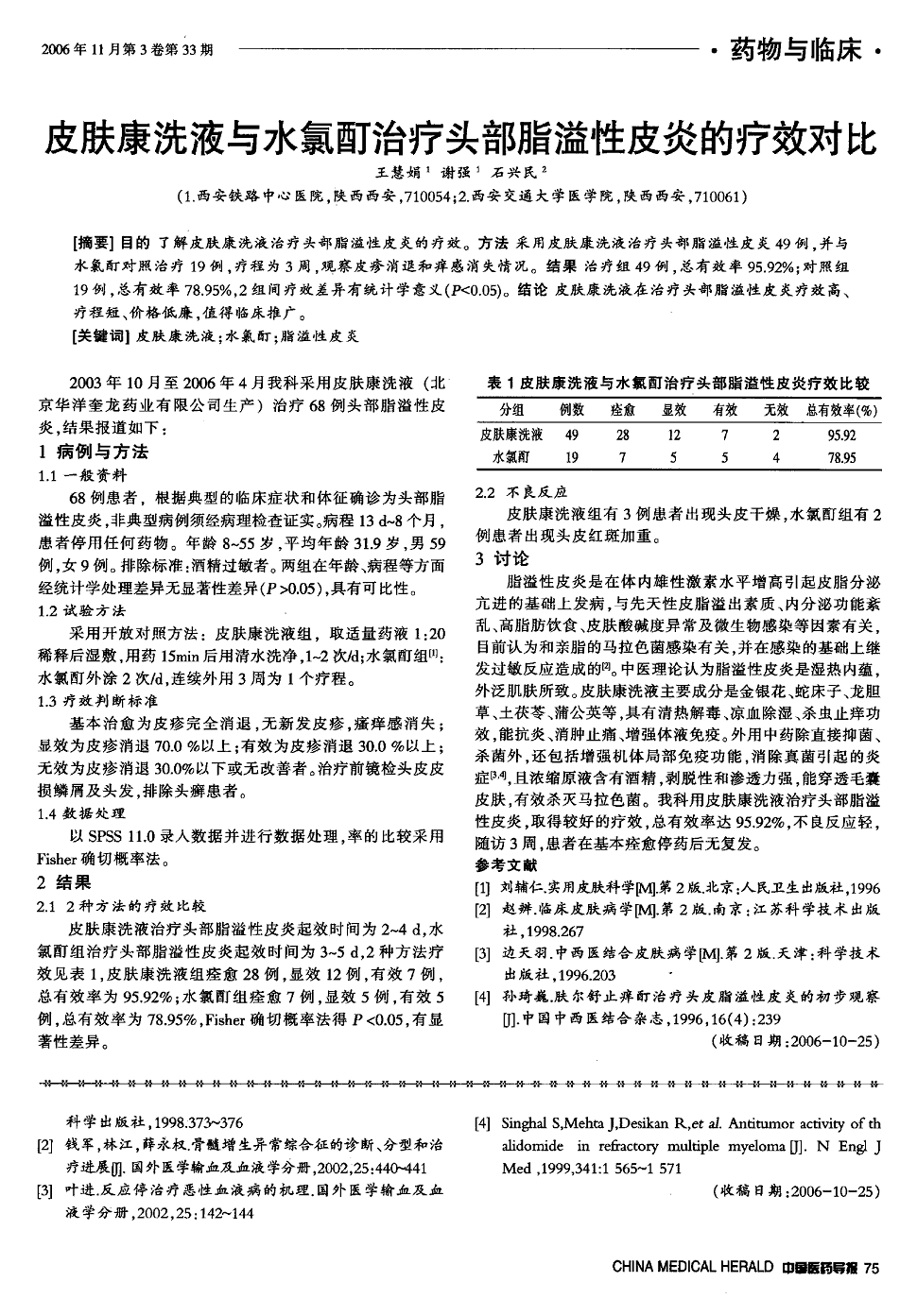 31例吉非替尼相关皮疹患者分为治疗组和对照组，目的评价的疗效